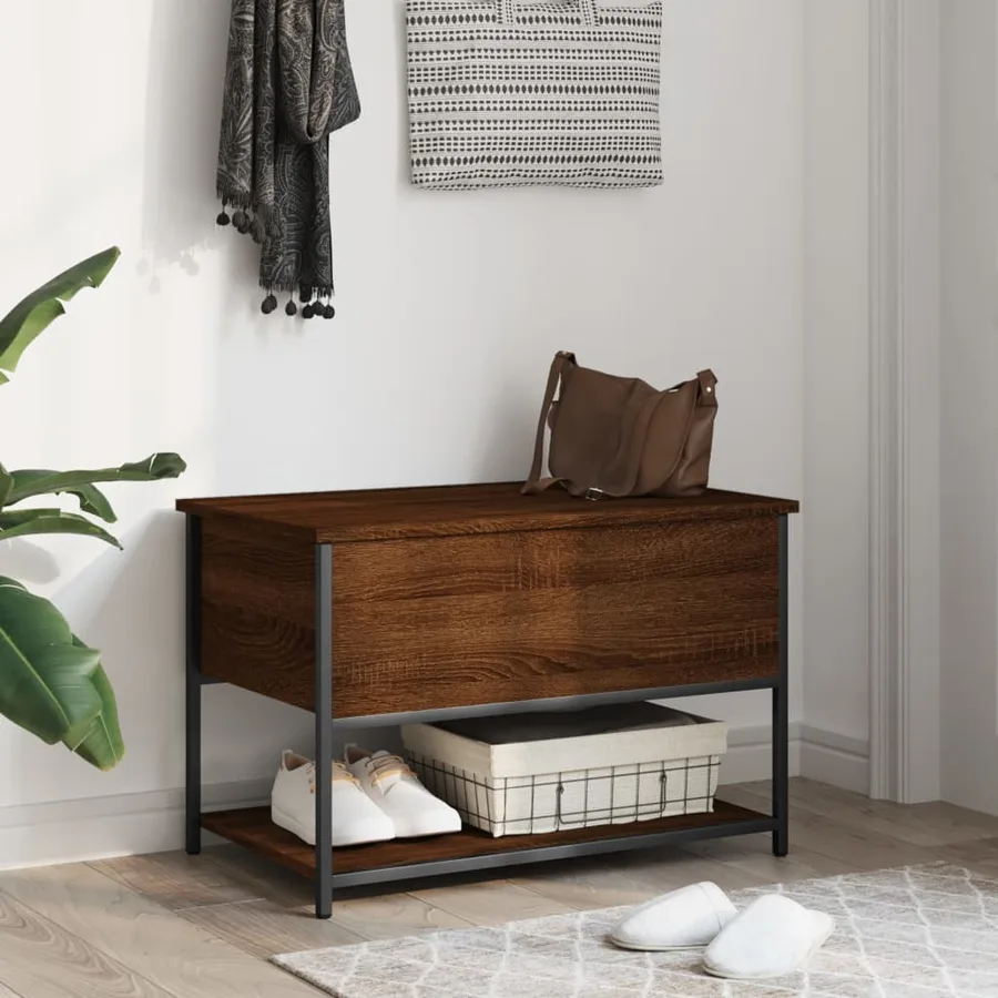 Banc de rangement chêne marron 70x42,5x47 cm bois d'ingénierie - 3