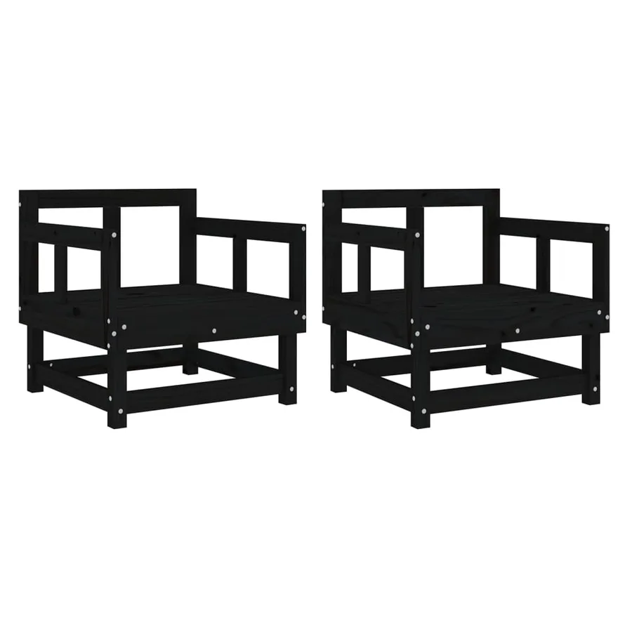 Chaises de jardin lot de 2 noir bois massif de pin - 2