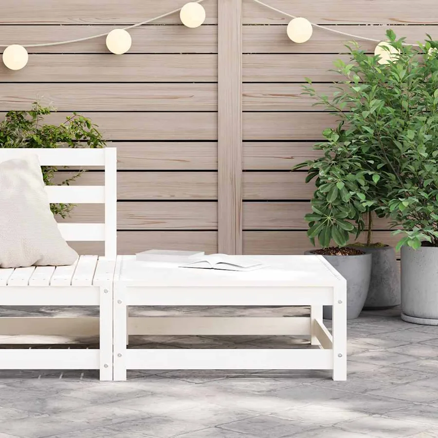 Repose-pied de jardin blanc 70x70x30 cm bois de pin massif - 3
