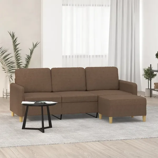 Canapé à 3 places avec repose-pieds Marron 180 cm Tissu