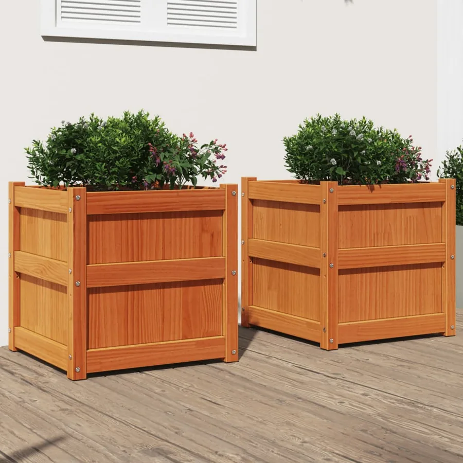 Jardinières 2 pcs cire marron bois de pin massif