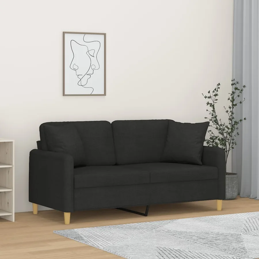Canapé 2 places avec oreillers décoratifs noir 140 cm tissu