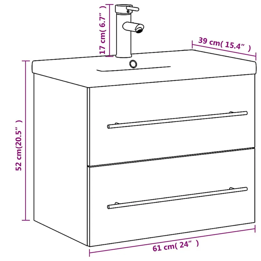 Armoire lavabo de salle de bain avec bassin intégré sonoma gris - 10