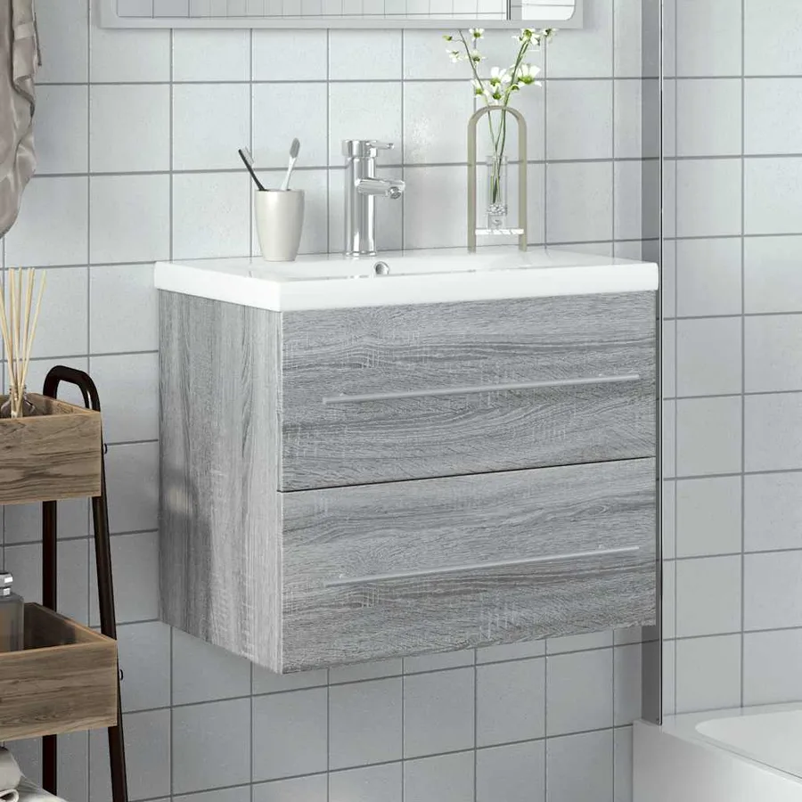 Armoire lavabo de salle de bain avec bassin intégré sonoma gris - 3