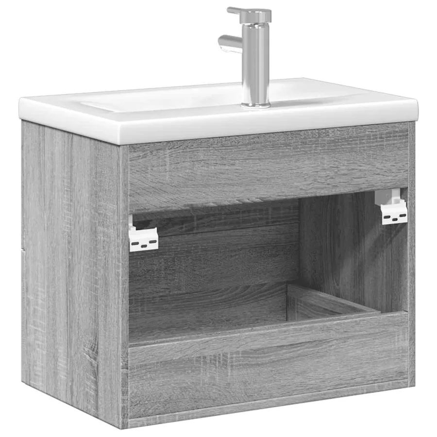 Armoire lavabo de salle de bain avec bassin intégré sonoma gris - 7