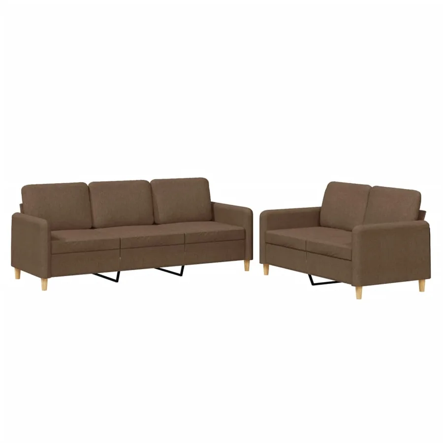 Ensemble de canapés 2 pcs avec coussins Marron Tissu - 2