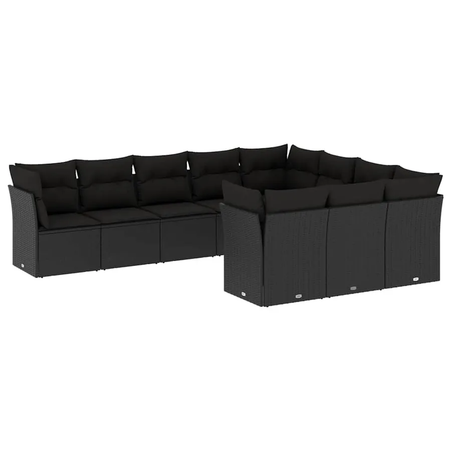 Salon de jardin 10 pcs avec coussins noir résine tressée - 2