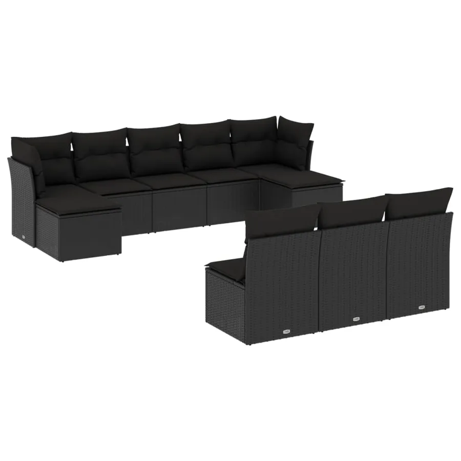 Salon de jardin 10 pcs avec coussins noir résine tressée - 2