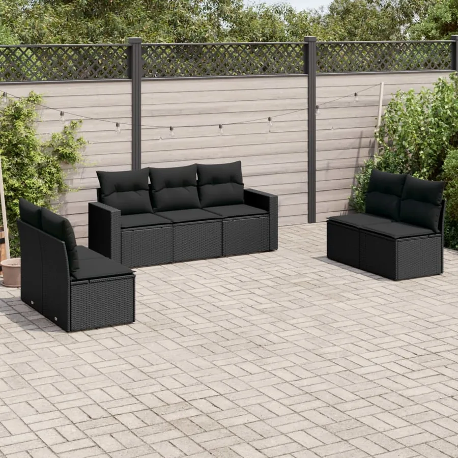 Salon de jardin 7 pcs avec coussins noir résine tressée 55 x 62 x 69 cm - 57,8 kg