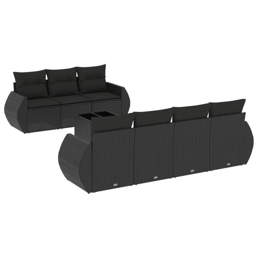 Salon de jardin 8 pcs avec coussins noir résine tressée - 2
