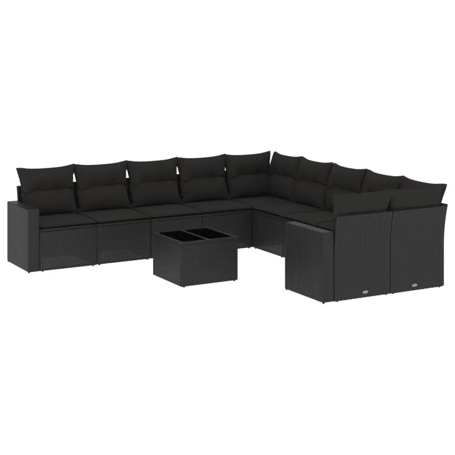 Salon de jardin 11 pcs avec coussins noir résine tressée - 2