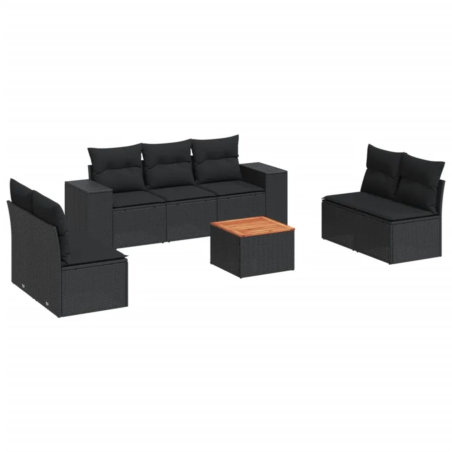 Salon de jardin 8 pcs avec coussins noir résine tressée - 2