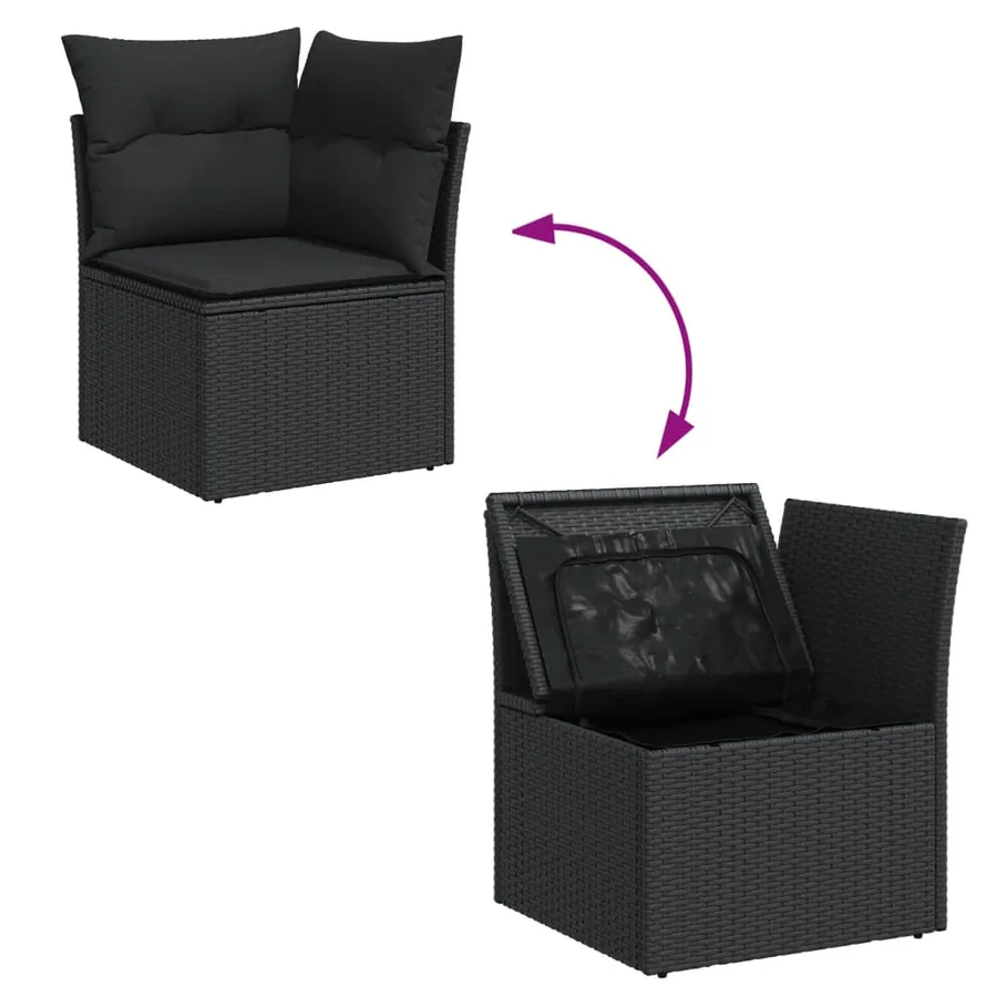 Salon de jardin 11 pcs avec coussins noir résine tressée - 5