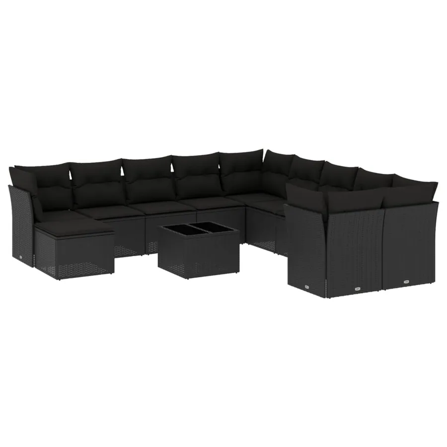 Salon de jardin 12 pcs avec coussins noir résine tressée - 2