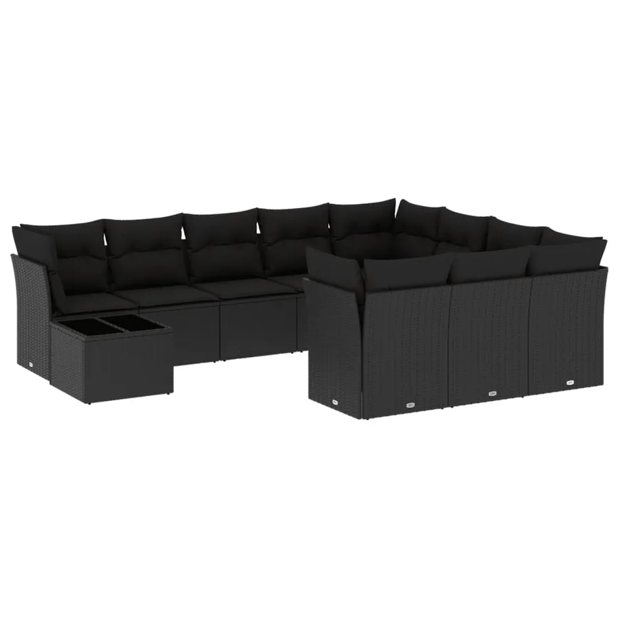 Salon de jardin 11 pcs avec coussins noir résine tressée - 2
