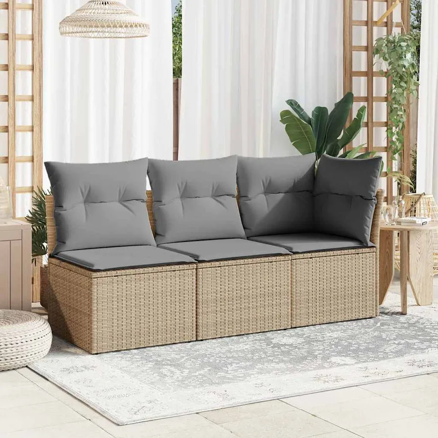 Chaise de jardin sans accoudoirs avec coussins beige poly rotin - 3