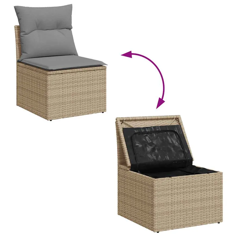 Chaise de jardin sans accoudoirs avec coussins beige poly rotin - 7