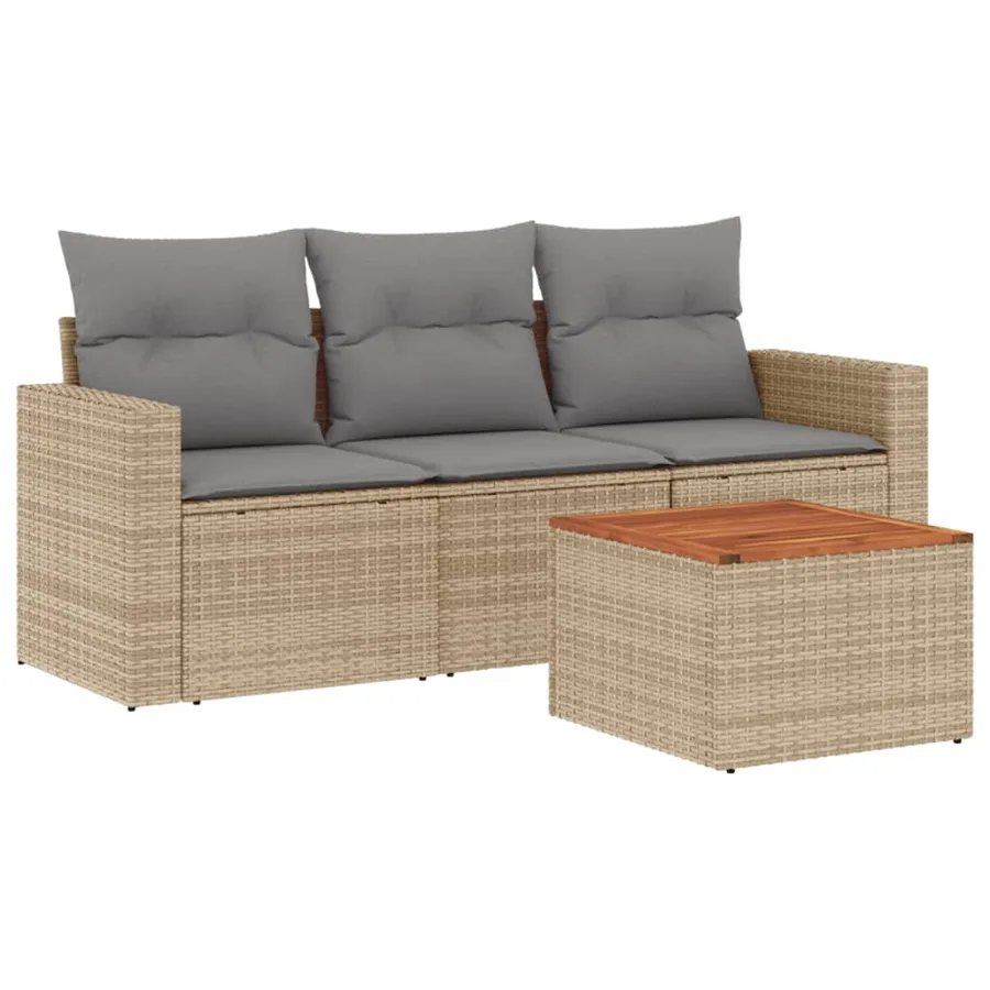 Salon de jardin avec coussins 4pcs mélange beige résine tressée - 2