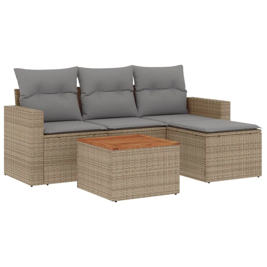 Salon de jardin avec coussins 5pcs mélange beige résine tressée - 2