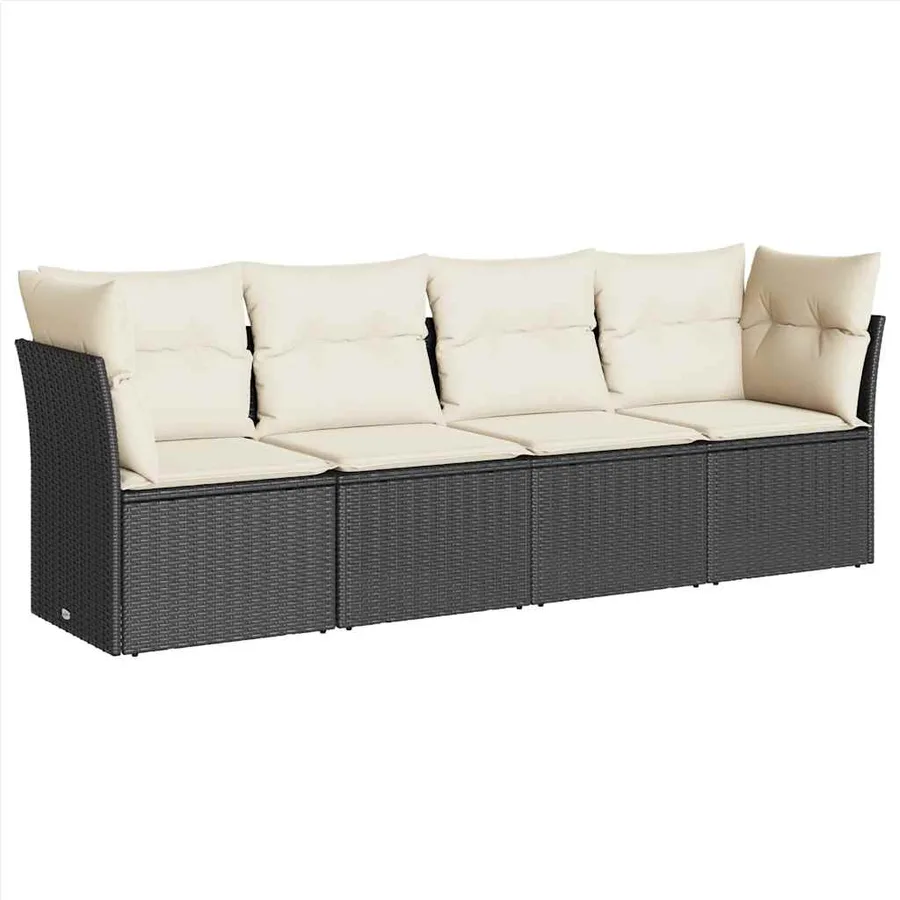 Salon de jardin 4 pcs avec coussins noir résine tressée - 2