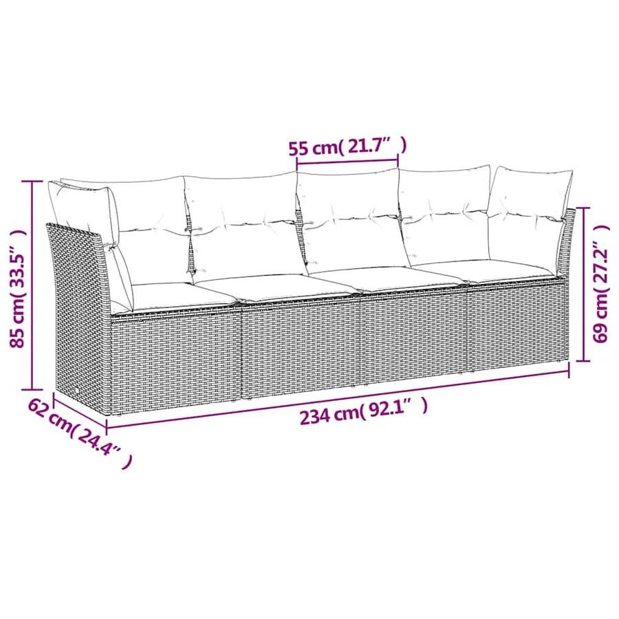 Salon de jardin 4 pcs avec coussins noir résine tressée - 3