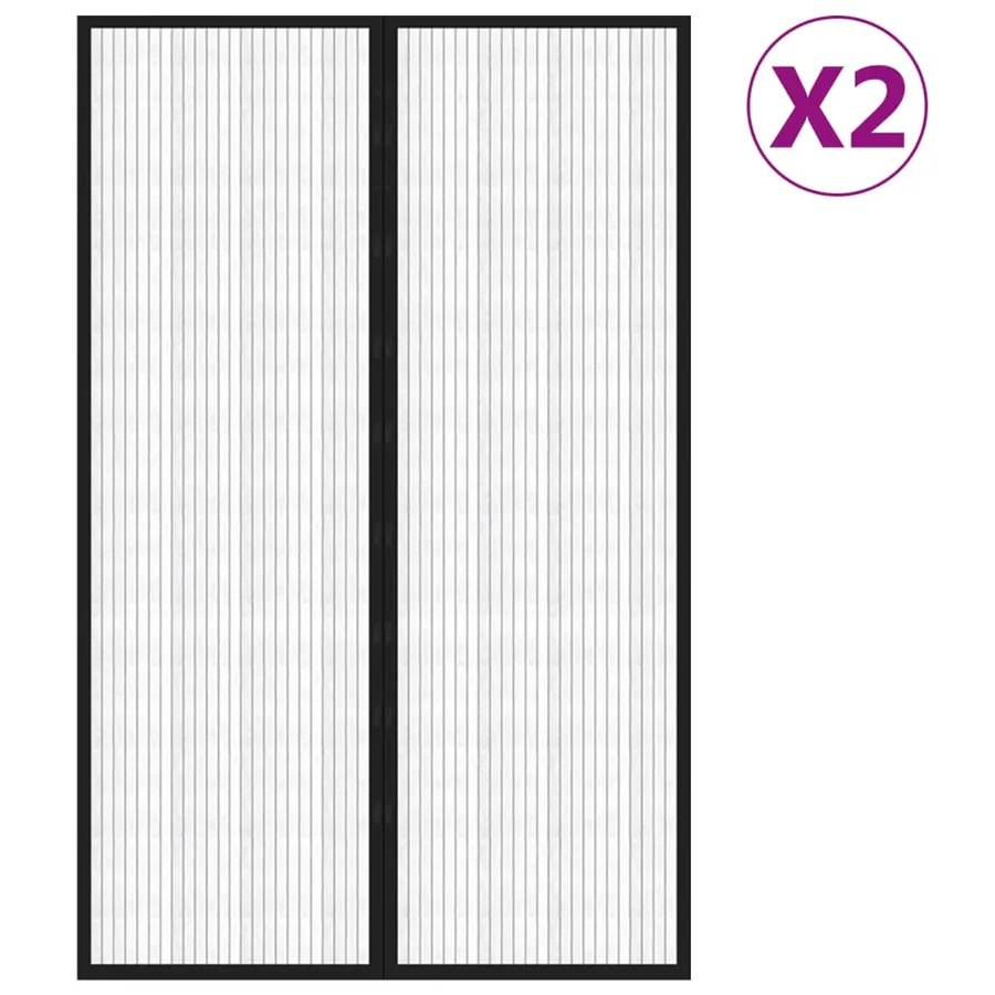 Rideaux de porte anti-insectes 2 pcs et aimants noir 220x130 cm - 2