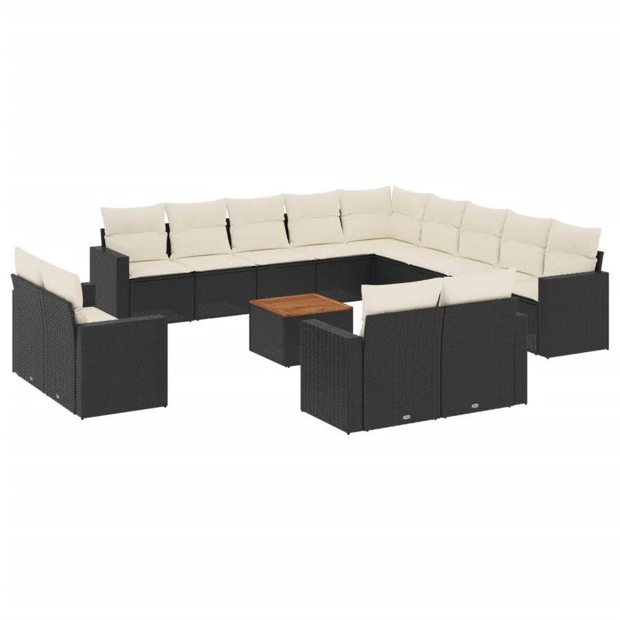 Salon de jardin avec coussins 14 pcs noir résine tressée - 2