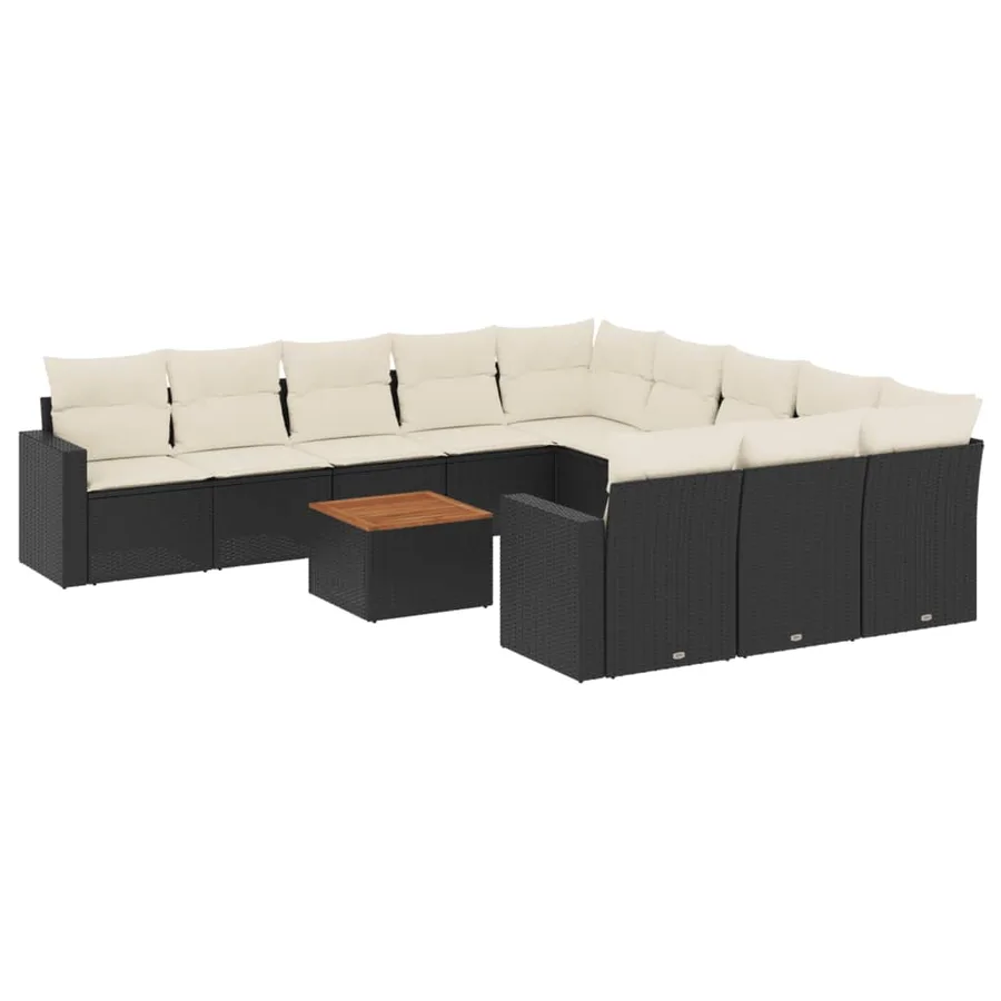 Salon de jardin 12 pcs avec coussins noir résine tressée - 2