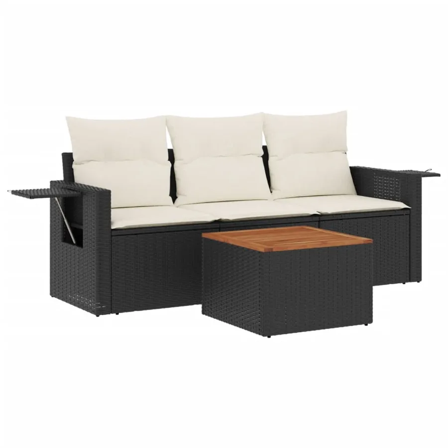 Salon de jardin 4 pcs avec coussins noir résine tressée - 2