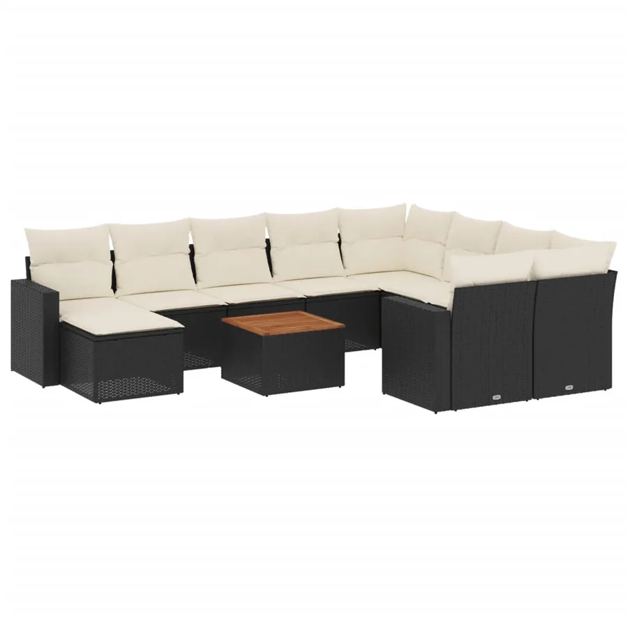 Salon de jardin 11 pcs avec coussins noir résine tressée - 2