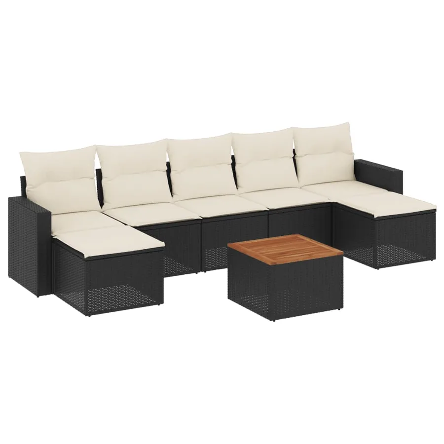 Salon de jardin 8 pcs avec coussins noir résine tressée - 2