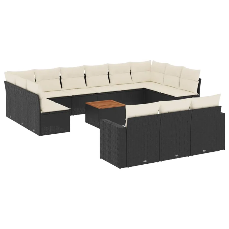 Salon de jardin avec coussins 14 pcs noir résine tressée - 2