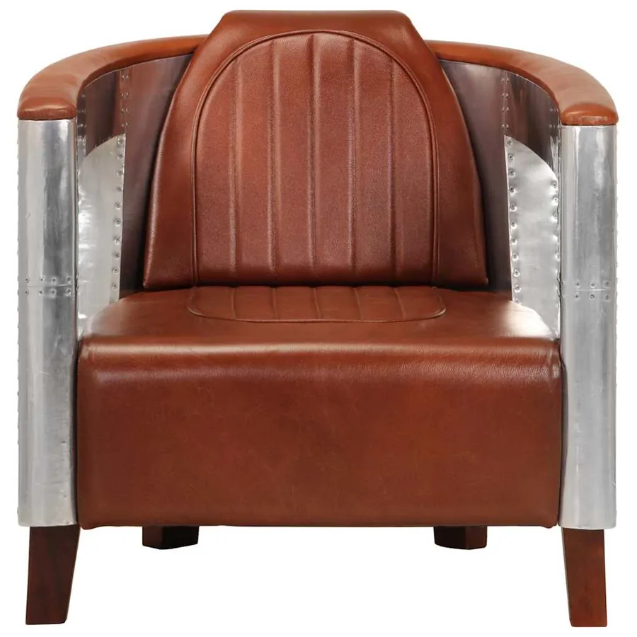 Fauteuil en style d'aviation marron cuir véritable - 2