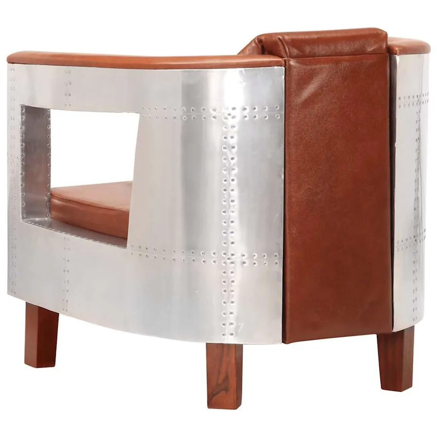 Fauteuil en style d'aviation marron cuir véritable - 4