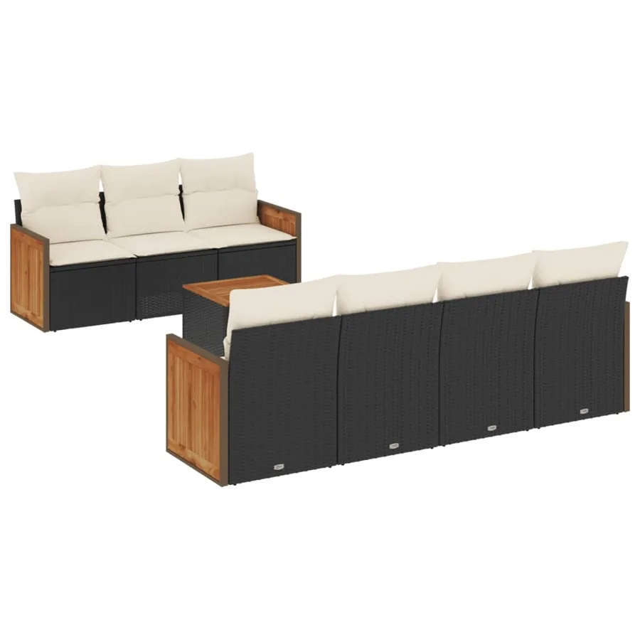 Salon de jardin 8 pcs avec coussins noir résine tressée - 2