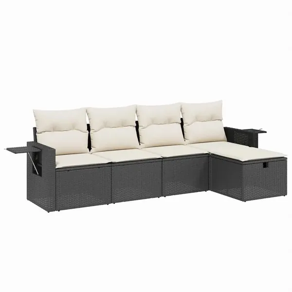 Salon de jardin 5 pcs avec coussins noir résine tressée