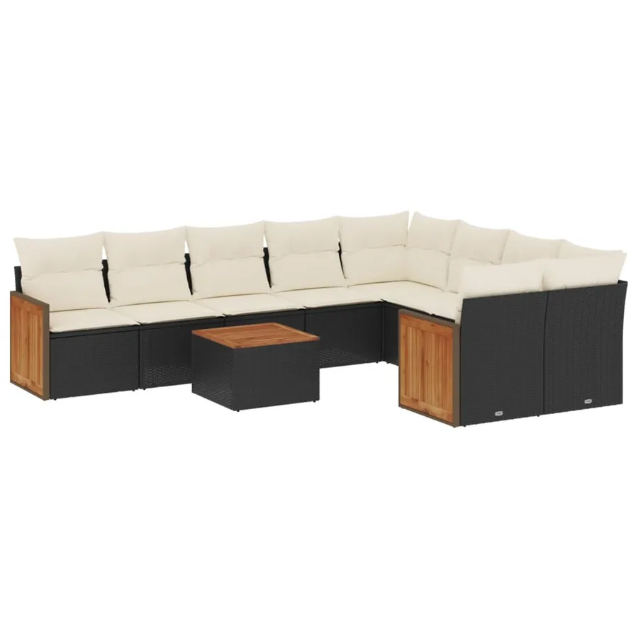 Salon de jardin 10 pcs avec coussins noir résine tressée - 2