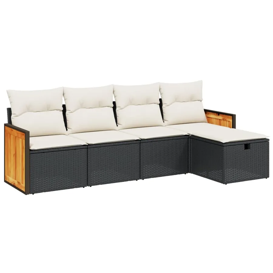Salon de jardin 5 pcs avec coussins noir résine tressée - 2