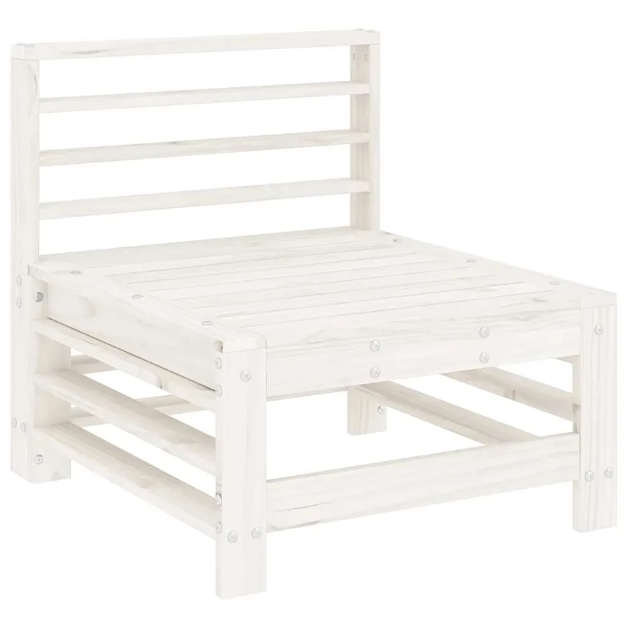 Salon de jardin 7 pcs Blanc Bois de pin massif - 4
