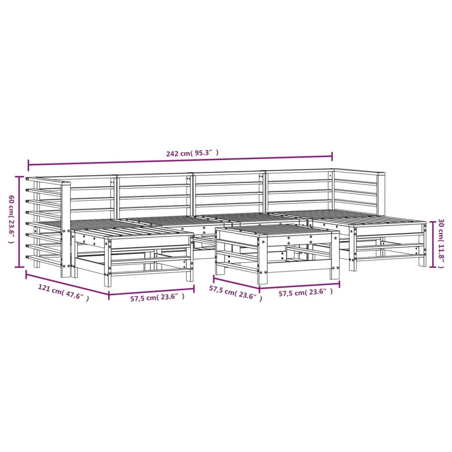 Salon de jardin 7 pcs Blanc Bois de pin massif - 7