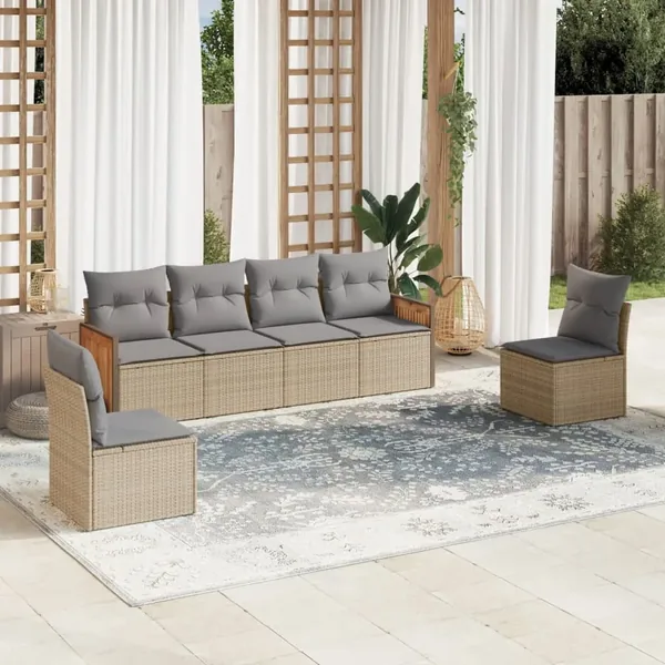 Salon de jardin avec coussins 6 pcs beige résine tressée