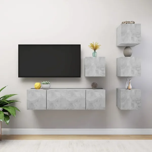 Ensemble de meubles TV 6 pcs Gris béton Bois d'ingénierie