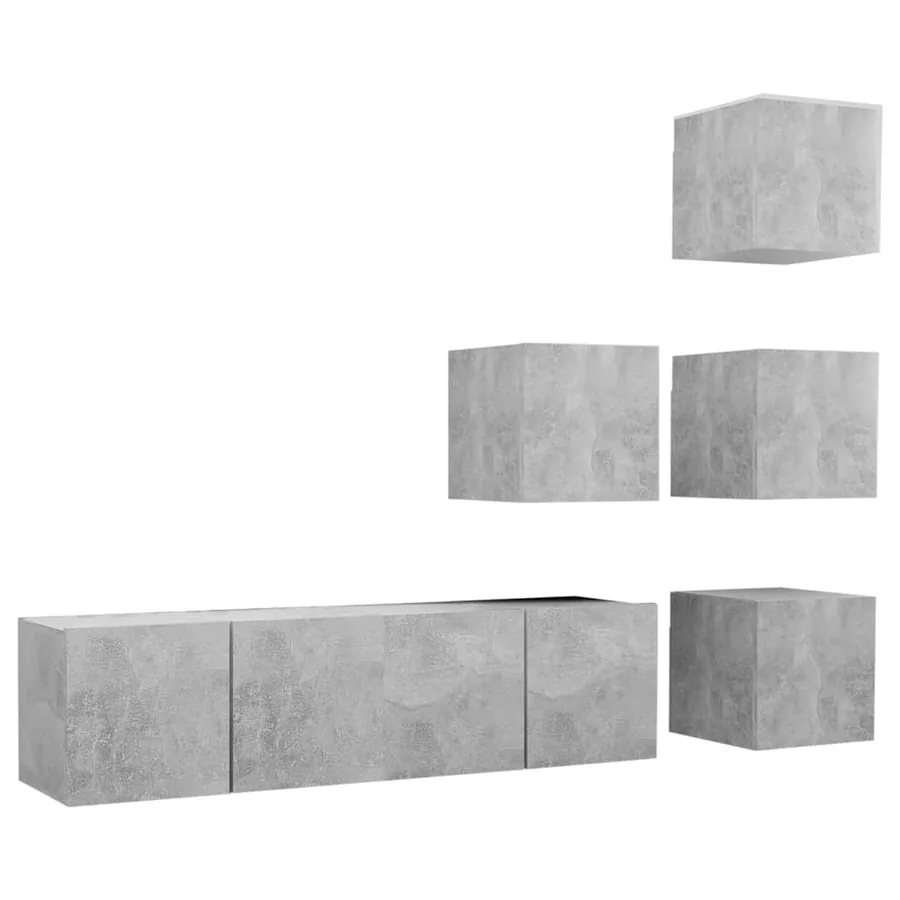 Ensemble de meubles TV 6 pcs Gris béton Bois d'ingénierie - 2