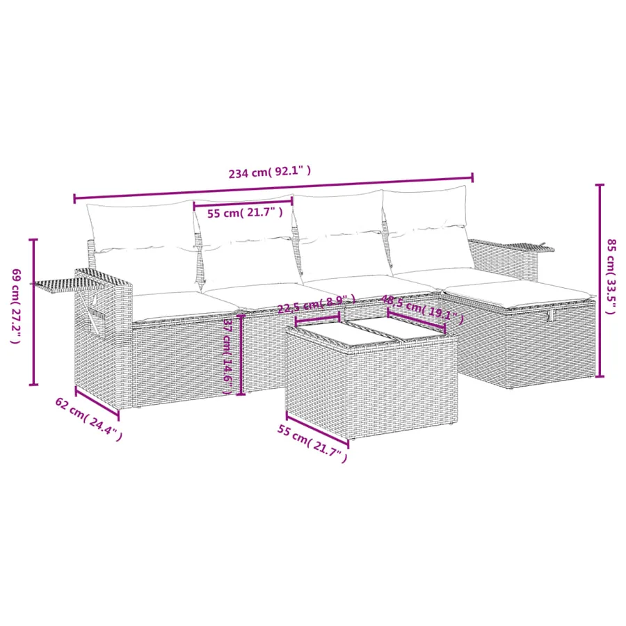 Salon de jardin avec coussins 6pcs mélange beige résine tressée - 4