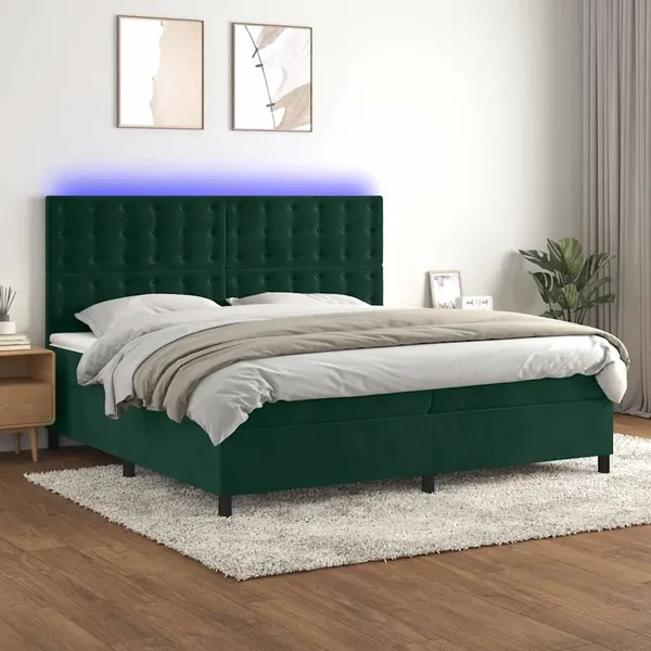 Sommier à lattes de lit matelas et LED Vert foncé 200x200 cm