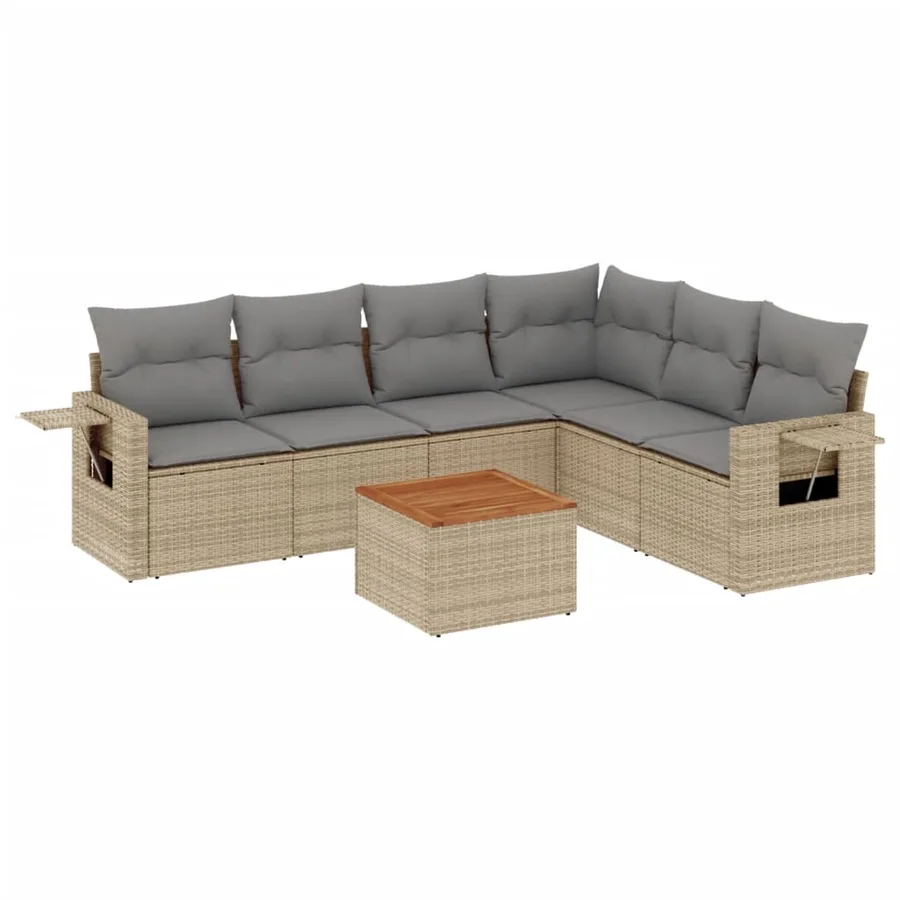 Salon de jardin avec coussins 7 pcs beige résine tressée - 2
