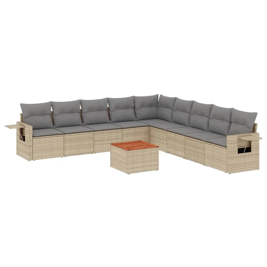 Salon de jardin avec coussins 10 pcs beige résine tressée - 2
