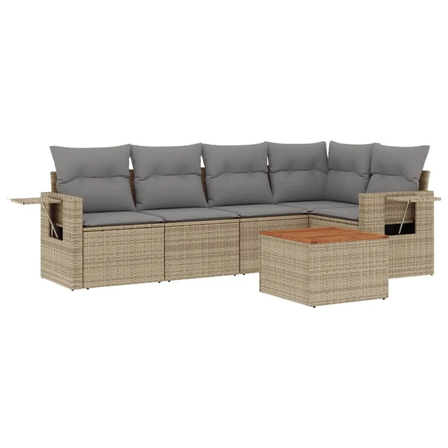 Salon de jardin avec coussins 6 pcs beige résine tressée - 2