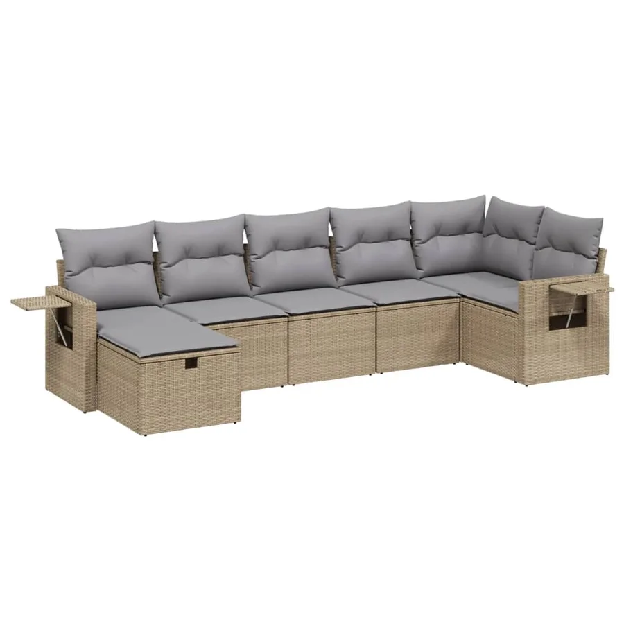 Salon de jardin avec coussins 7pcs mélange beige résine tressée - 2