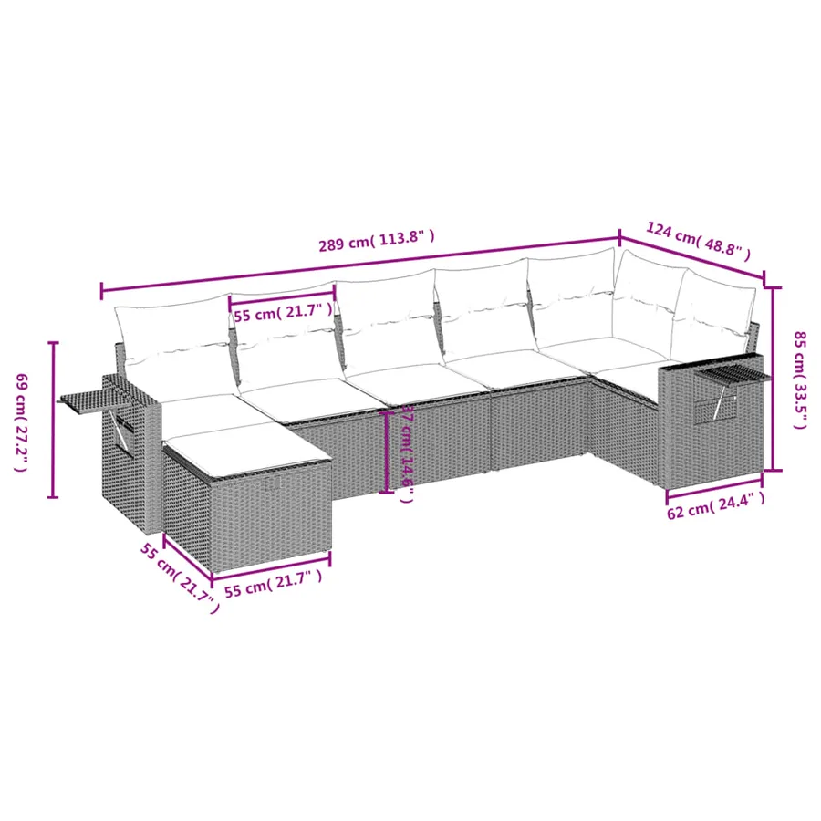Salon de jardin avec coussins 7pcs mélange beige résine tressée - 4